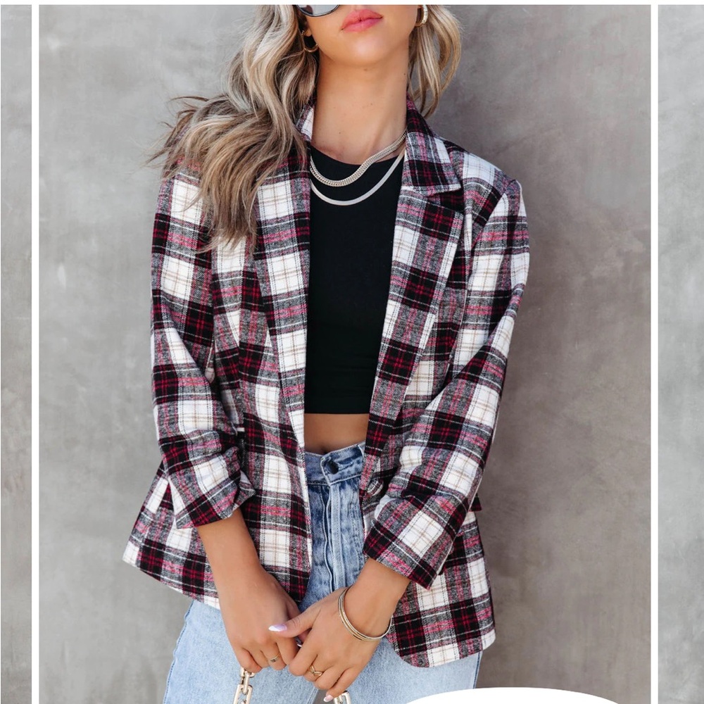 Vici Big Apple Dreams Pocketed Plaid Blazer size small